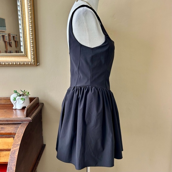 Zara Ruched Corset Dress Black Square Neck V-Waist Size L - Picture 10 of 15